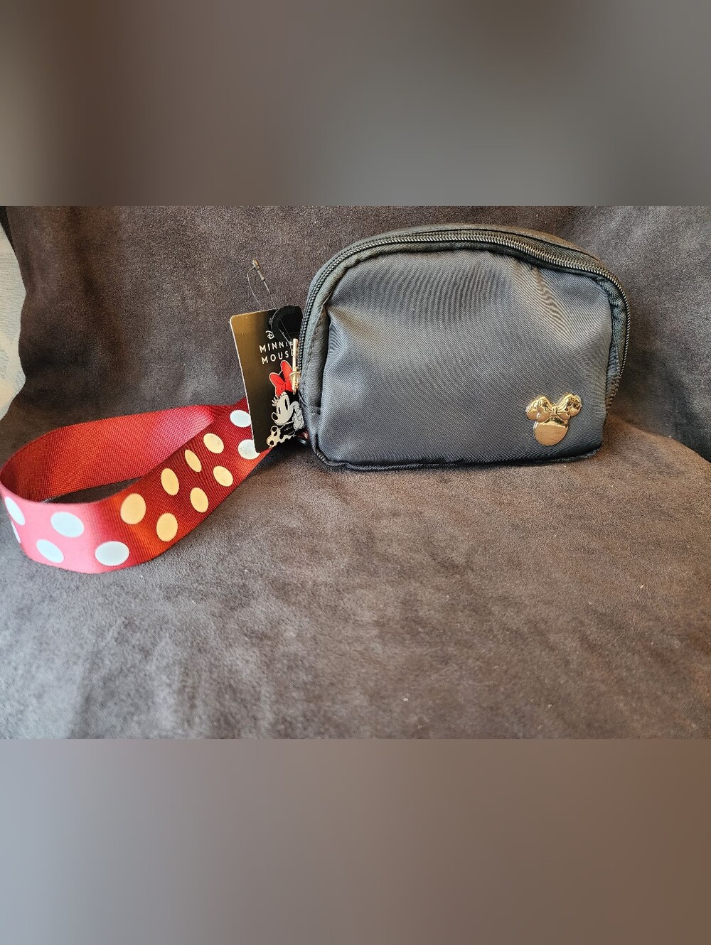 Bioworld Disney Minnie Mouse Black Nylon Hip Pack Purse Polka Dot Wristlet NWT